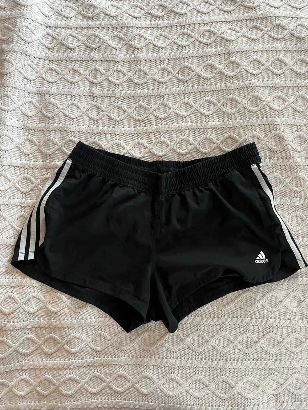 Adidas Women's Black Athletic Shorts with White Stripe Size Large